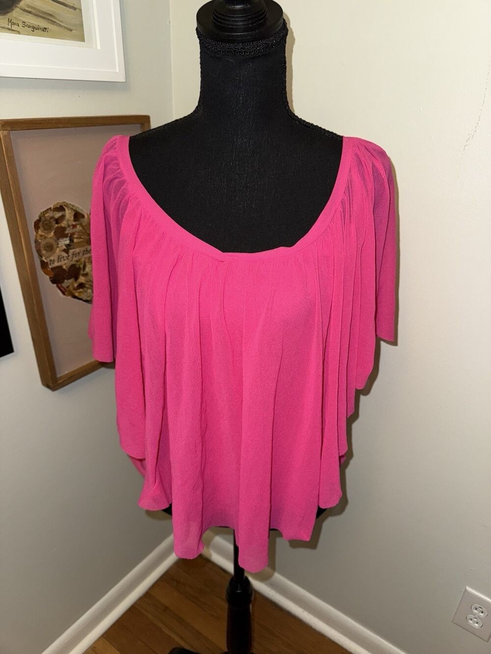 Cache Hot Pink Layered Chiffon Flutter Sleeve Blouse Evening Top XS